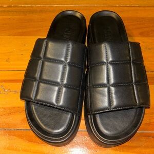 Anthropologie Black Quilted Slide Sandals